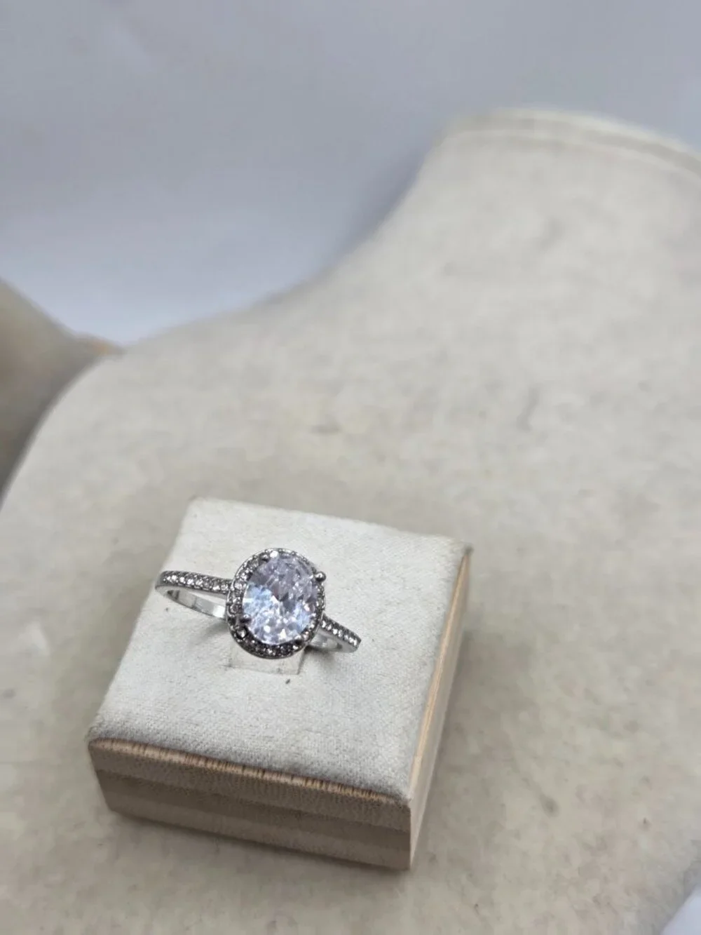 Oval Shape Faux Diamond Solitaire RIng With CZ Accents Size - 10